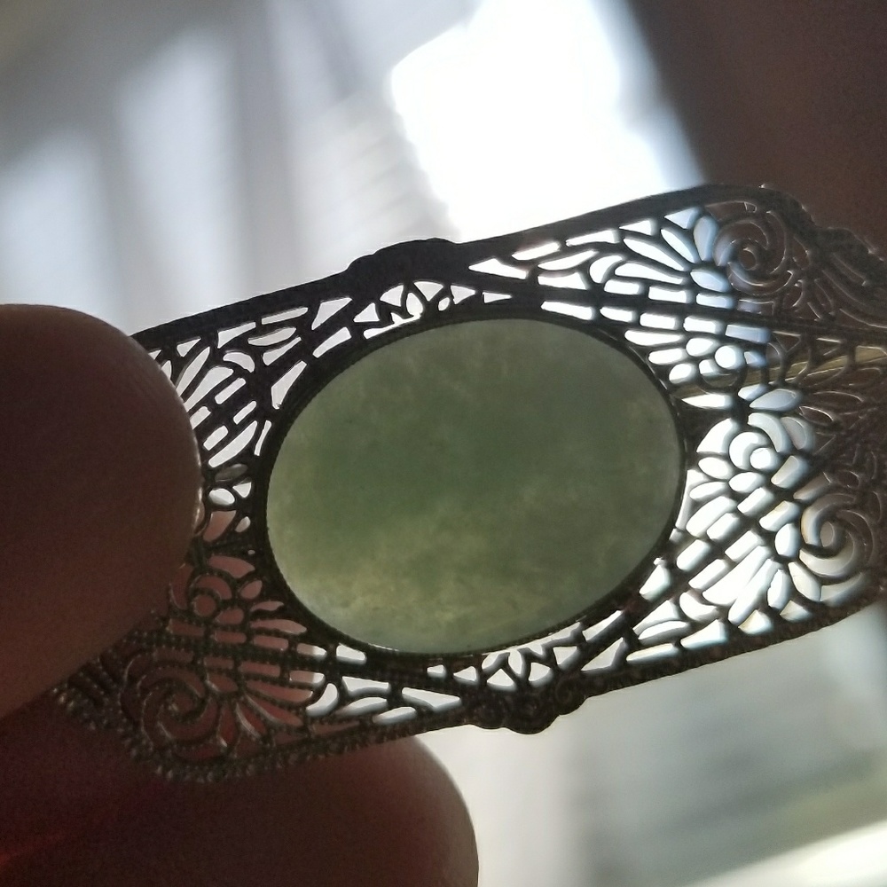 Relisted -Vintage 10k gold Jade brooch pin white Art Nouveau - Picture 5 of 8